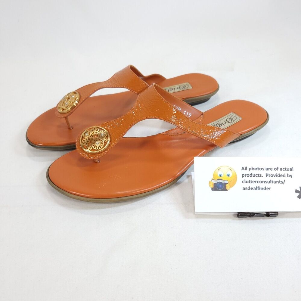 Brighton Pansy Slip On Leather Slide Sandals Womens Size 6.5 119 Orange